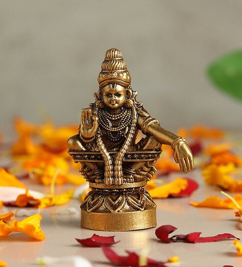 Golden Auspicious Ayyappa Swamy Brass Idol