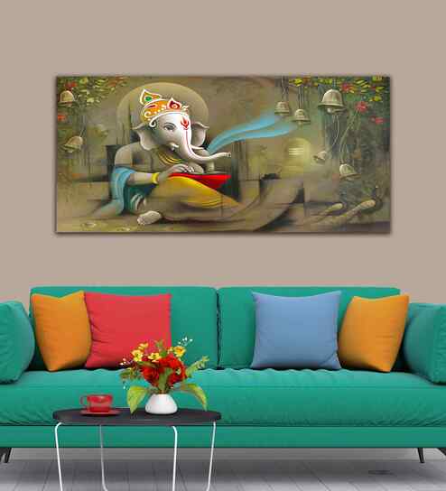 Auspicious Lord Ganpati Ganesha Canvas Wall Painting