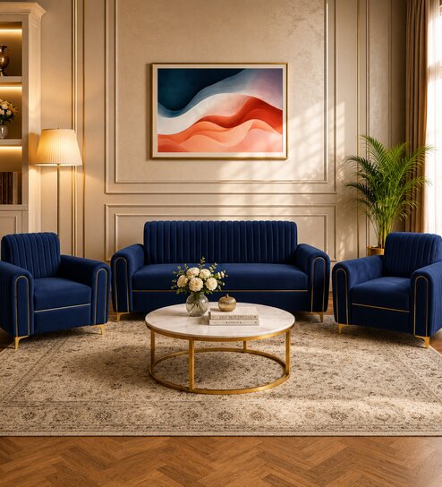 Austin (3+1+1) Sofa Set Sofa In Blue Color