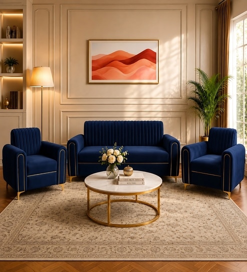 Austin (3+1+1) Sofa Set Sofa In Blue Color