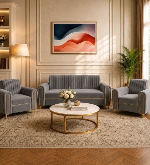 Austin (3+1+1) Sofa Set Sofa In Grey Color