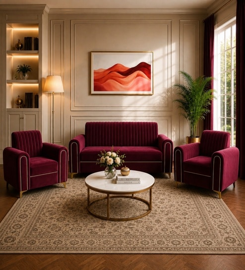 Austin (3+1+1) Sofa Set Sofa In Maroon Color