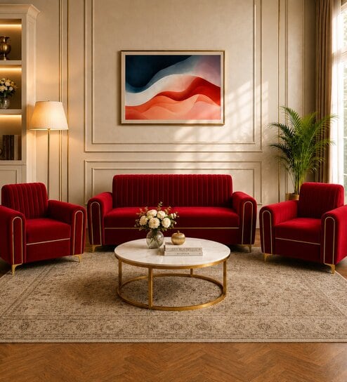 Austin (3+1+1) Sofa Set Sofa In Maroon Color