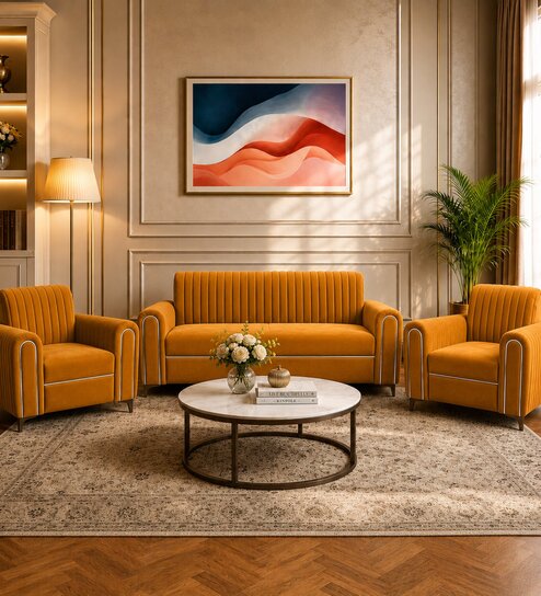 Austin (3+1+1) Sofa Set Sofa In Mustard Color