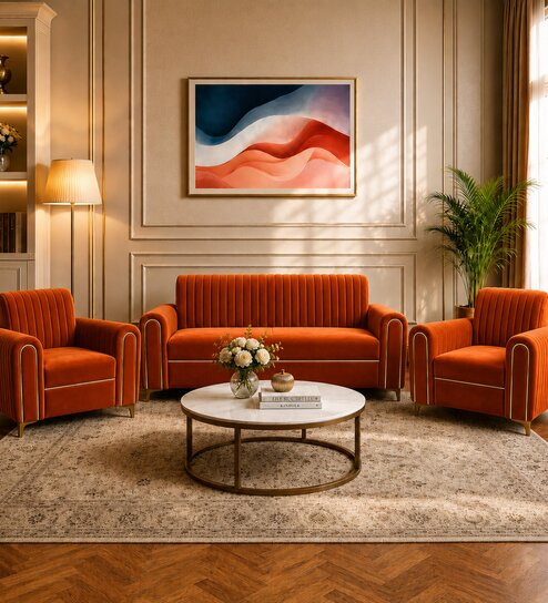 Austin (3+1+1) Sofa Set Sofa In Orange Color