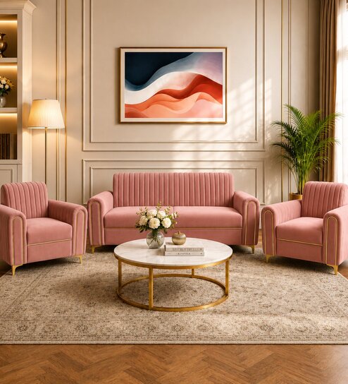 Austin (3+1+1) Sofa Set Sofa In Rose Color