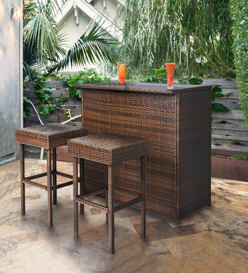 Buy Austin 2 Seater Outdoor Bar Set In Brown Colour By Carry Bird