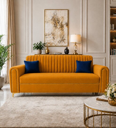 Austin 3 Seater Sofa In Mustard Color