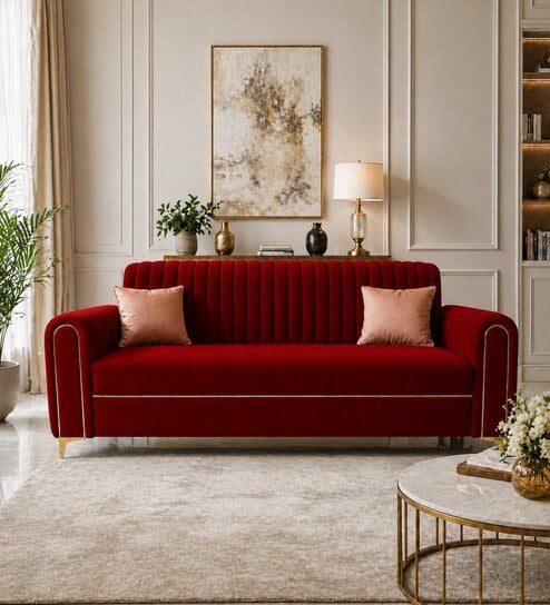 Austin 3 Seater Sofa In Maroon Color