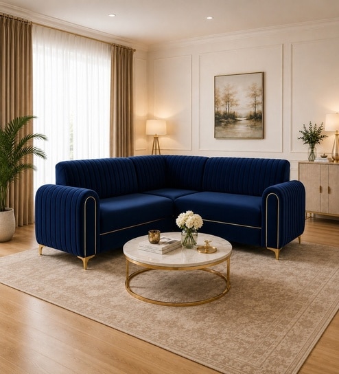 Austin 6 Seater Corner Sofa In Blue Color