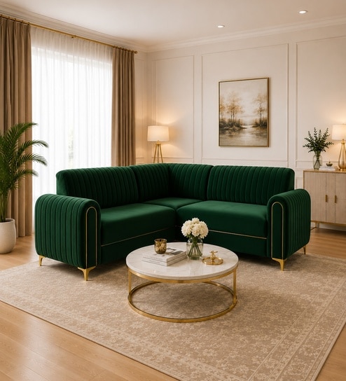Austin 6 Seater Corner Sofa In Green Color