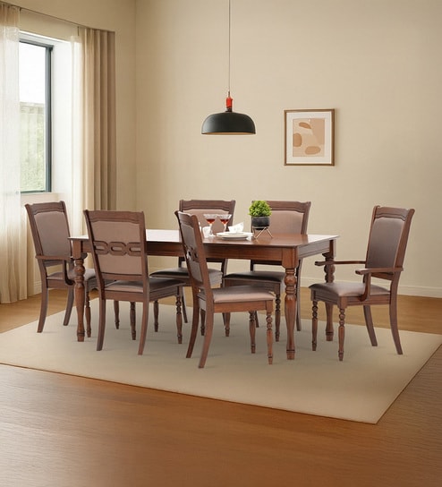 Austin Solid Wood 6 Seater Dining Table Set In Brown Finish