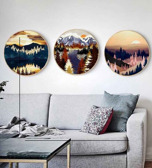 Autumn Evenings Canvas Art Prints In Black Set of 3 By The Artment