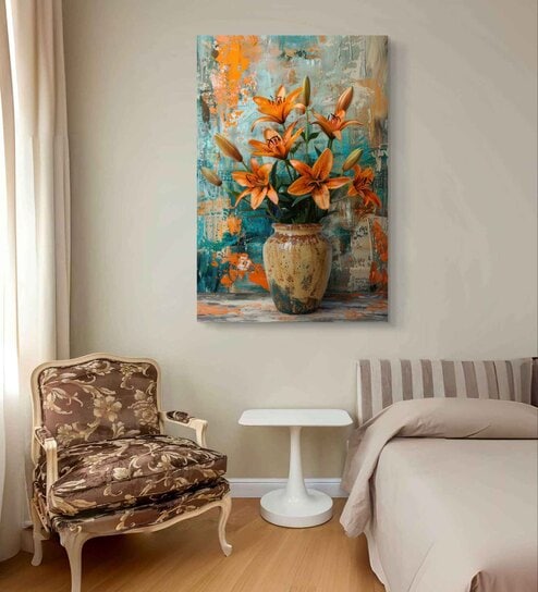 Autumn Lilies 16inx20in Gallery Wrap Canvas Painting for Living Room