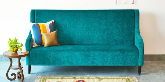 Buy Audrey High Back Three Seater Sofa In Turquoise Velvet Finish