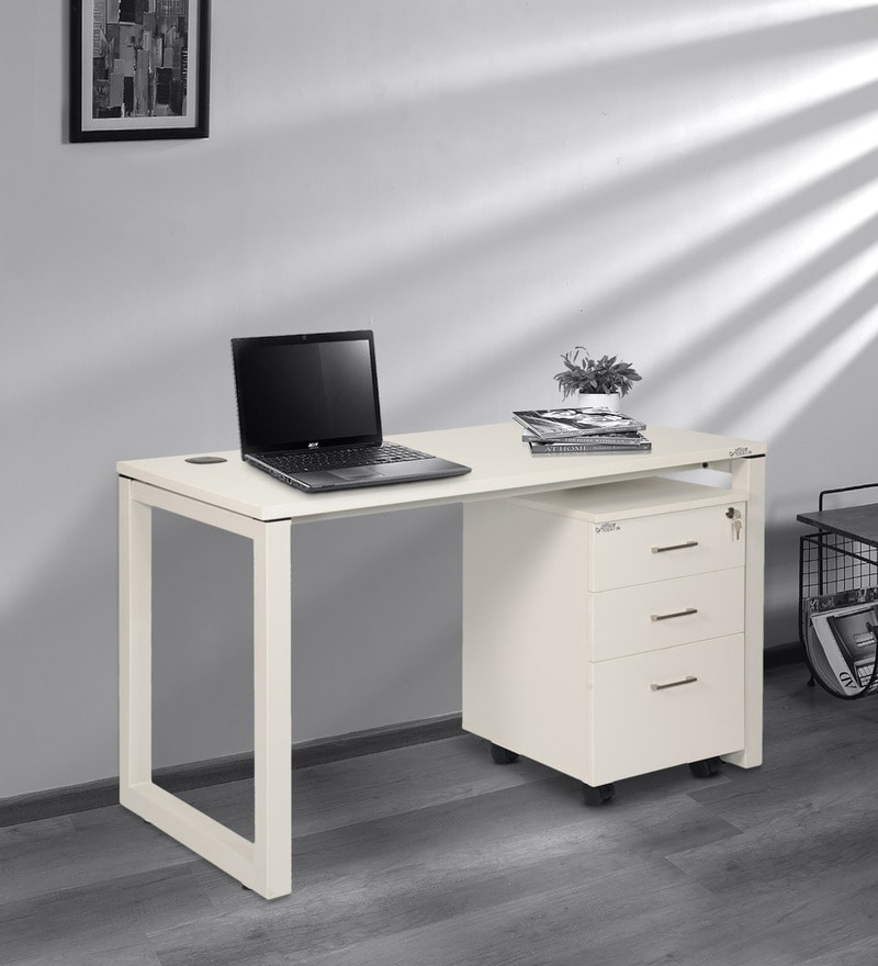 Buy Auckland Study Table with Pedestal Facia in White Colour by Office Today Online Work