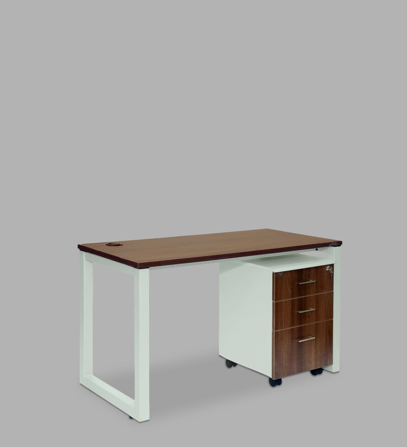 Buy Auckland Office Table in Dark Acacia & White Finish Online Work
