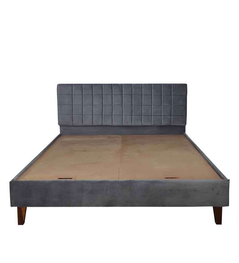 Buy Austin Queen Bed with Upholstered Headboard in Grey Colour