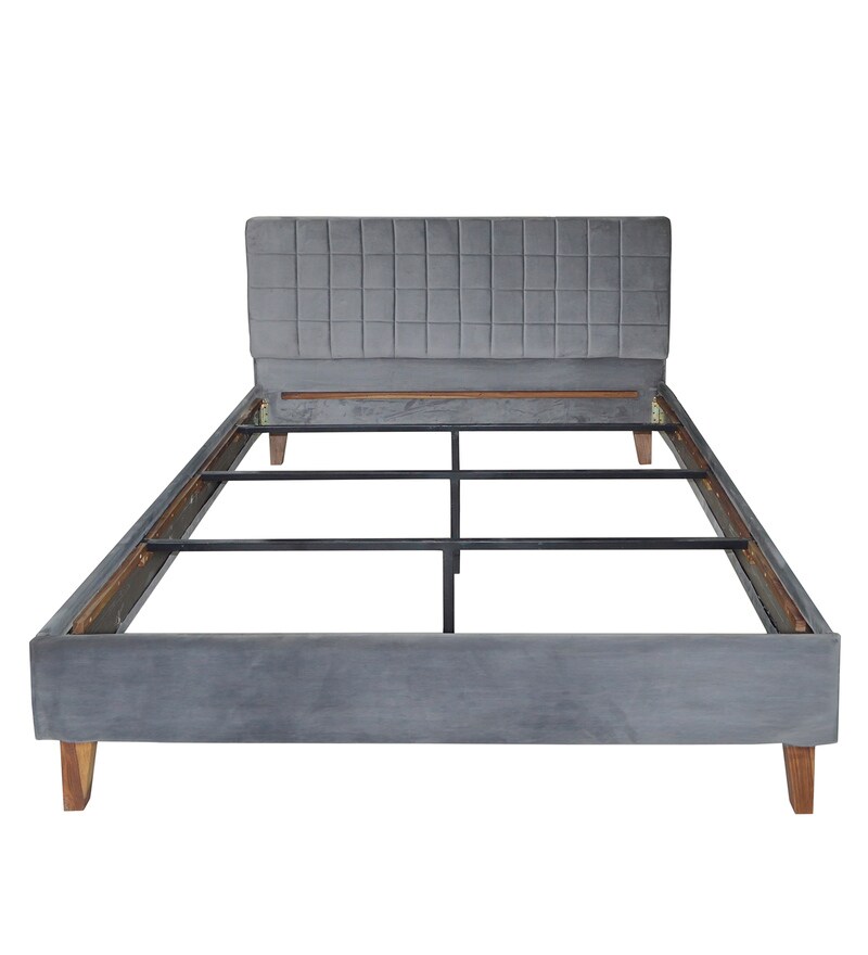 Buy Austin Queen Bed with Upholstered Headboard in Grey Colour
