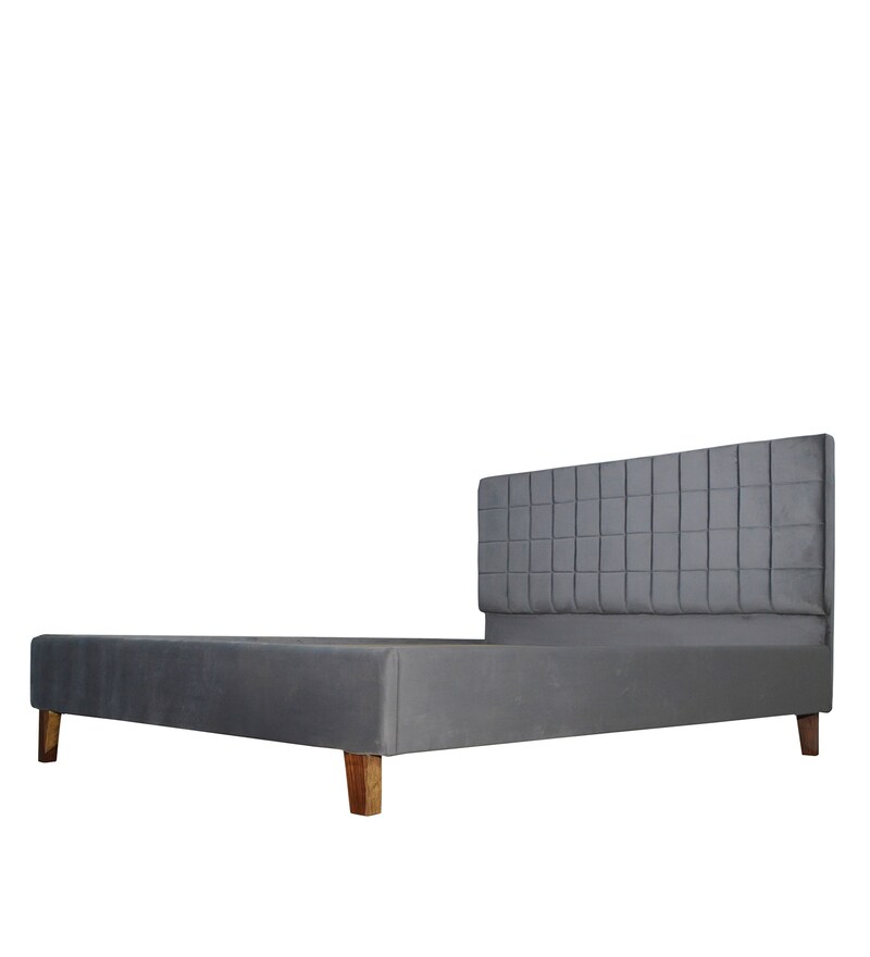 Buy Austin Queen Bed with Upholstered Headboard in Grey Colour