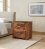 Audi Wooden Side Table V3 Sheesham Wood Bedside Table with Drawer Storage MDF & Solid Wood Veneer Nightstand with Metal Knobs