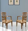 Aura Solid Wood Arm Chair In Teak & Gold Colour Set Of 2