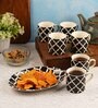 Aura Black Ceramic Glossy (Set of 7) Coffee Mug with Tray Gift Set