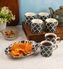 Aura Blue Ceramic Glossy (Set of 7) Coffee Mug with Tray Gift Set