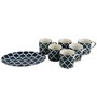 Aura Blue Ceramic Glossy (Set of 7) Coffee Mug with Tray Gift Set