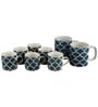 Aura Blue Ceramic Glossy (Set of 8) Coffee Mug Gift Set