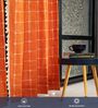 Aura Burnt Orange Checks Embroidery Cotton Curtains for Window Pack of 1