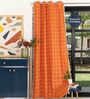 Aura Burnt Orange Checks Embroidery Cotton Curtains for Window Pack of 1