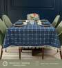 Aura Checks Indigo Embroidered Cotton Table cover ( 6 Seater  )
