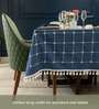 Aura Checks Indigo Embroidered Cotton Table cover ( 6 Seater  )