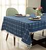 Aura Checks Indigo Embroidered Cotton Table cover ( 6 Seater  )