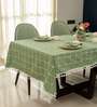Aura Checks sage green Embroidered Cotton Table cover ( 4 Seater  )
