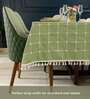 Aura Checks sage green Embroidered Cotton Table cover ( 6 Seater  )
