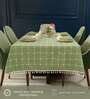 Aura Checks sage green Embroidered Cotton Table cover ( 6 Seater  )
