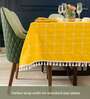 Aura Checks yellow Embroidered Cotton Table cover ( 6 Seater  )