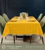 Aura Checks yellow Embroidered Cotton Table cover ( 6 Seater  )