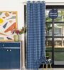 Aura Indigo Checks Embroidery Cotton Curtains for Window Pack of 1