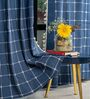 Aura Indigo Checks Embroidery Cotton Curtains for Window Pack of 1