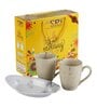 Aura White Ceramic Glossy (Set of 3) Coffee Mug With Tray Gift Set