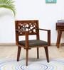 Aura Sheesham Wood Arm Chair in Scratch Resistant Provincial Teak Finish With Olive Cushion