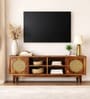 Aura Sheesham Wood With Cane Door TV Console In Natural Finish
