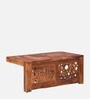 Aura Sheesham Wood Nesting Coffee Table Set in Scratch Resistant Rustic Teak Finish With Cushioned Stools