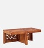Aura Sheesham Wood Nesting Coffee Table Set in Scratch Resistant Rustic Teak Finish With Cushioned Stools