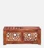 Aura Sheesham Wood Nesting Coffee Table Set in Scratch Resistant Rustic Teak Finish With Cushioned Stools