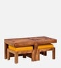 Aura Sheesham Wood Nesting Coffee Table Set in Scratch Resistant Rustic Teak Finish With Cushioned Stools
