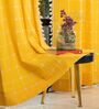 Aura Yellow Checks Embroidery Cotton Curtains for Window Pack of 1